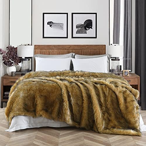 Luxury Plush Faux Fur Blanket King Size, Long Pile Golden Yellow with Black Tips Throw, Oversized Super Warm, Fuzzy, Elegant, Fluffy Shaggy Throw Blanket for Sofa, Armchair, Couch and Bed, 104"x90" - Image 2