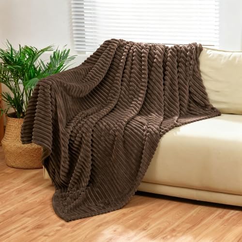 Bnuitland Brown Flannel Throw (50X71 inches),300GSM Super Soft Fleece Stripe Pattern Sofa Blanket, Lightweight Cozy Bed Throw for Home Decor All Season - Image 2