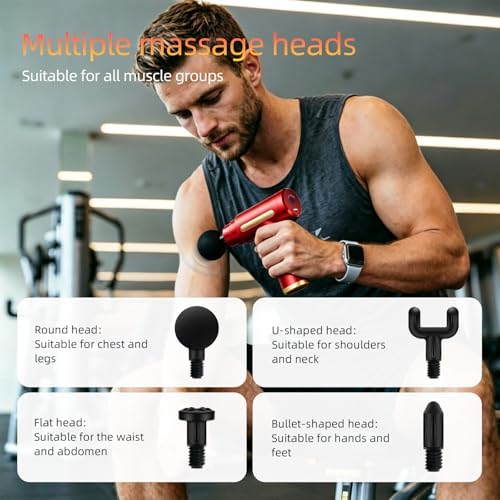 Massage Gun, Electric Massager, Suitable for Whole Body to Relieve Fatigue, Replaceable Massage Head Impact Massager, The Best Choice for Gift Giving (Red-720) - Image 4