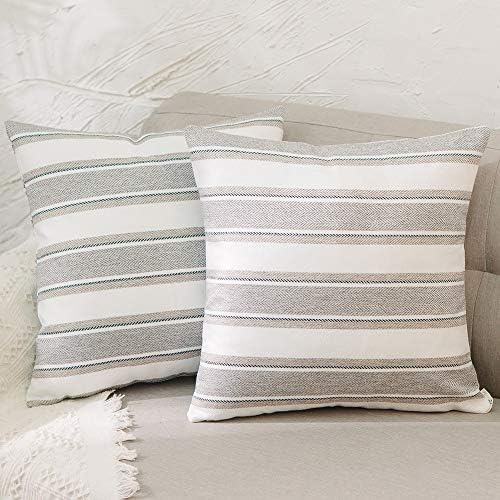 Stripe Pillow Cases Soft Linen Square Decorative Throw Cushion Cover Pillowcase with Hidden Zipper for Sofa - 16" x 16 " - Image 5