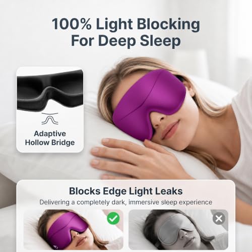 Sleep Mask for Women Men: 100% Blackout 3D Eye Mask for Sleeping, Sleeping Mask for Side Sleepers, Zero Pressure Memory Foam Eyelash Friendly Breathable Eye Cover, Airplane Travel Essentials-Purple - Image 2
