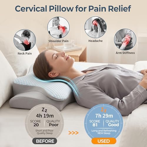 Cervical Pillow for Neck Pain Relief, Ergonomic Neck Pillow for Sleeping, Contour Side Sleeper Pillow for Neck Support, Orthopedic Cooling Memory Foam Pillows for Back Stomach Sleepers (Blue) - Image 2