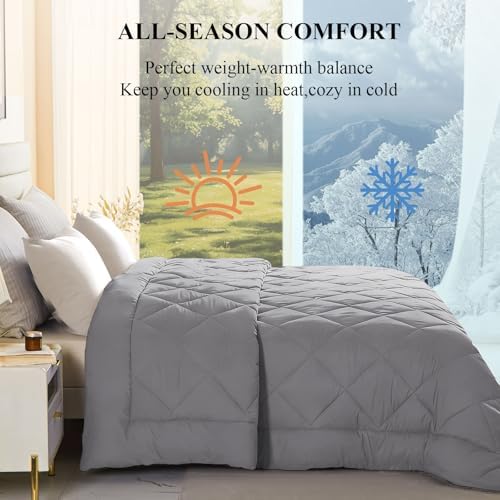 120x128 Oversized King Comforter, Extra Large King Size Comforter Oversized, All Season Soft Lightweight Quilt Down Alternative Duvet Insert with 8 Corner Tabs(120x128, Light Grey) - Image 3
