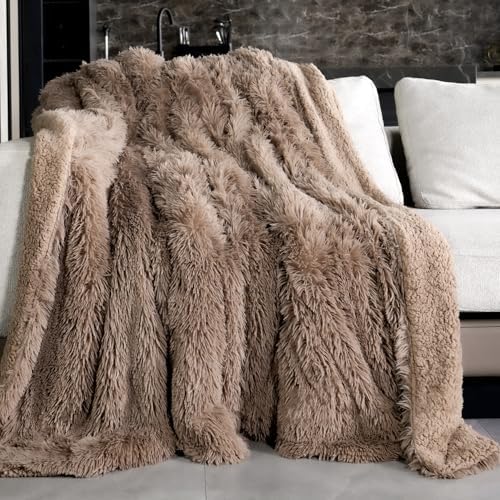 Pawque Faux Fur Sherpa Fleece Throw Blankets 50x60 Inches, Brown by Pawque