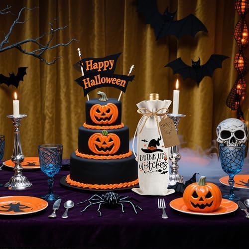 1Pcs Drink Up Witches Gifts Wine Bag,Halloween Wine Bag Halloween Gifts Party Decorations for Women Men with 1Pcs Kraft Blessing Cards and natural jute rope - Image 5