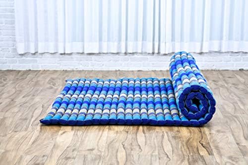 Leewadee - Foldable Floor Mattress - Japanese Roll Up Futon -Trifold Tatami Mat- Guest Floor Bed - Camping Mattress - Thai Massage Mat, Kapok Filled, 75 x 57 inches, Blue - Image 6