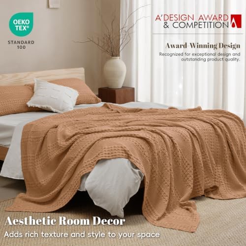 PHF Lightweight 100% Cotton Waffle Blanket for Bed, Twin XL, Clay - Image 4