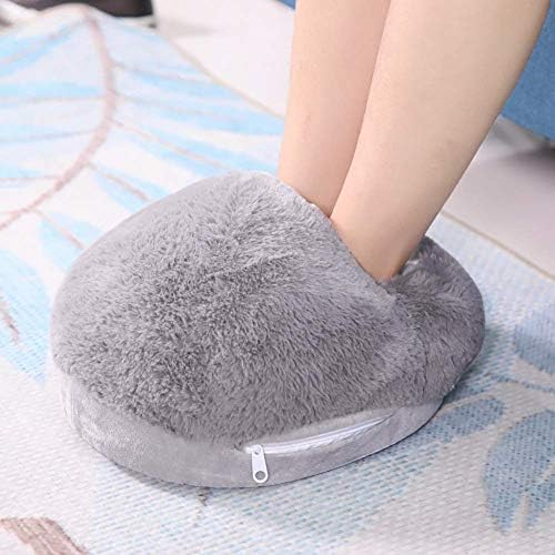 USB Electric Heated Foot Warmer, Plush Foot Heater, Rechargeable Kneading Massager, Thermal Slipper, Pain Relief, Heat Therapy, (Grey) - Image 2