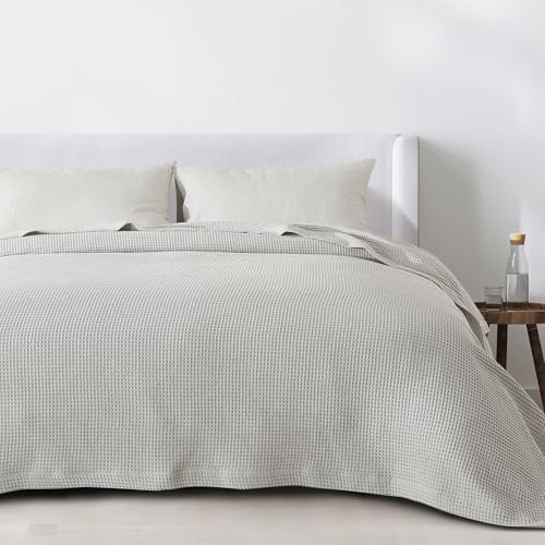 100% Cotton Light Grey Blanket King Size for Bed - Breathable and Soft, Waffle Weave for Summer Spring, 102x90 Inches - Image 6