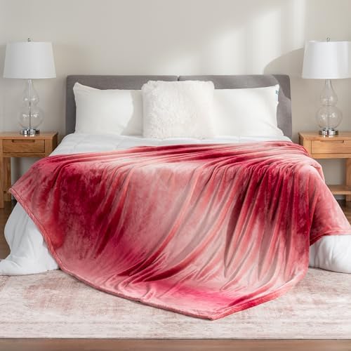 Berkshire Blanket-Classic Heavyweight Warm Soft Printed VelvetLoft® Plush Blanket, King Size Soft Fuzzy Blanket for Couch Sofa Bed, Ombre Burgundy, 90in x 108in - Image 5