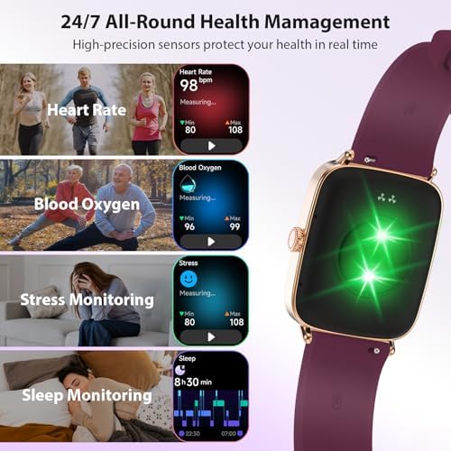 Smart Watch for Women Men, 1.85" HD AMOLED Fitness Tracker (Answer/Call) with 24/7 Heart Rate/Sleep/SpO2 Monitor for iPhone & Android, 120+ Sports Modes Smartwatch with IP68 Waterproof, 2 Bands - Image 4