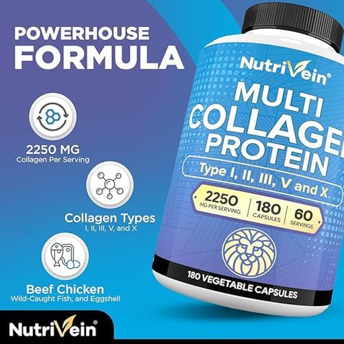 Nutrivein Multi Collagen Peptides Pills 2250 mg - 180 Capsules, 5 Types - Image 3