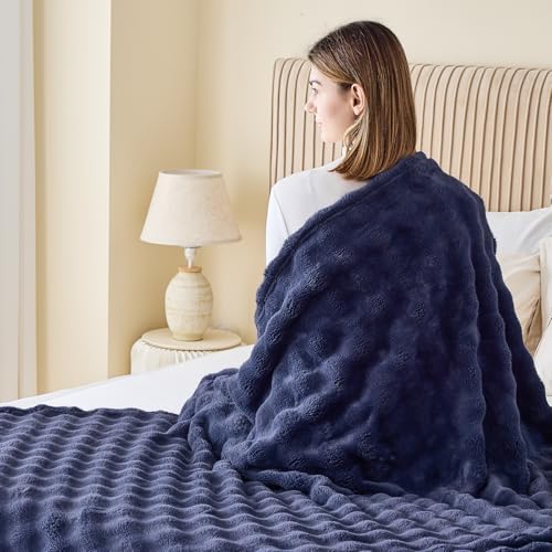 NEWCOSPLAY 3D Bubble Flannel Throw Blanket for Couch Dark Navy, 90"×90" - Image 5