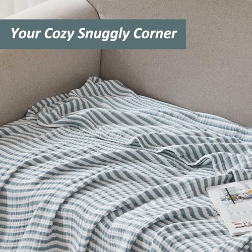 EMME Cotton Muslin Blanket Couch 4-Layer Breathable Gauze Soft Lightweight Bed Blankets Adults Teal Throw XL (50" x 70") - Image 4