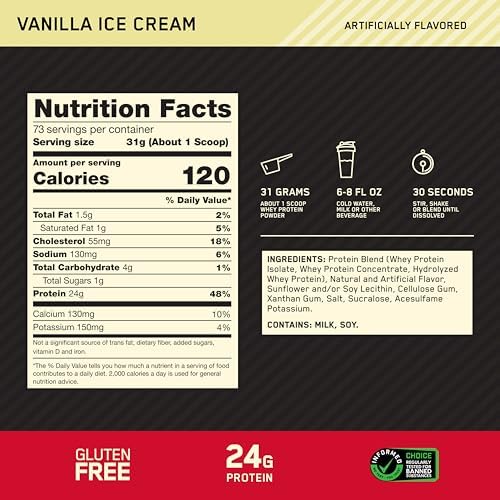 Optimum Nutrition Gold Standard Whey Protein Powder, Vanilla Ice Cream, 5LB - Image 3