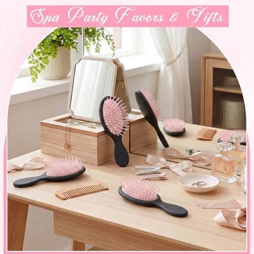60 Pcs Black Pink Mini Hair Brushes Bulk Travel Wet Dry Hair Combs Pocket Detangling Compact for Spa Sleepover Birthday Bridal Shower Bachelorette Party Favors Homeless - Image 4