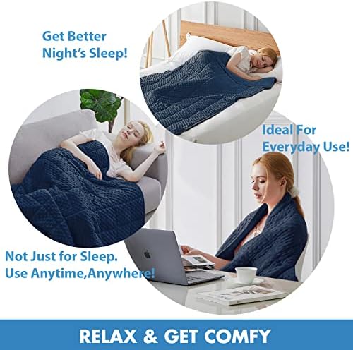 Huloo Sleep Weighted Blanket Queen 20lbs for Adult(60"×80",Navy Blue) Breathable Soft Minky Weighted Throw Blanket for All Season,Heavy Blanket with Premium Glass Beads - Image 5