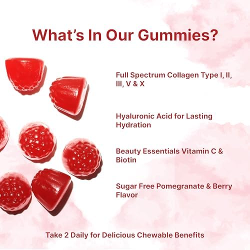 Micro Ingredients Multi Collagen Peptides, 120 Collagen Gummies | Type I,II,III,V,X Protein with Biotin, Hyaluronic Acid, & Vitamin C Complex | Pomegranate & Berry Flavored | Sugar Free, Non-GMO - Image 2