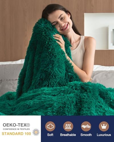 Pawque Faux Fur Sherpa Fleece Throw Blankets Twin Size 60x80 Inches, Green - Image 3