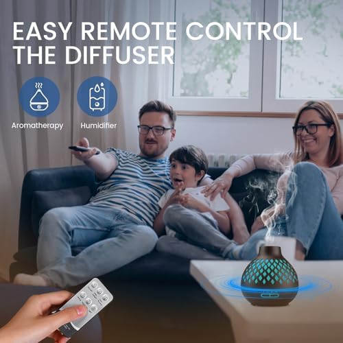Aeshory Aromatherapy Diffuser & 12 Essential Oils Set, 550ML Aromatherapy Diffuser for Home, Ultrasonic Cool Mist Humidifier with Remote Control 4 Timer 7 Color LED Light, Waterless Auto Off, Dark - Image 6