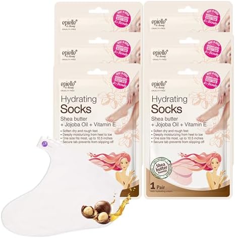 Epielle Hydrating Foot Mask 6 Pairs, Relieve and Soften with Shea Butter & Jojoba Oil, Deep Moisturizing Socks for Dry, Cracked Feet, Self Care Gifts for Women, Spa Kit by Epielle