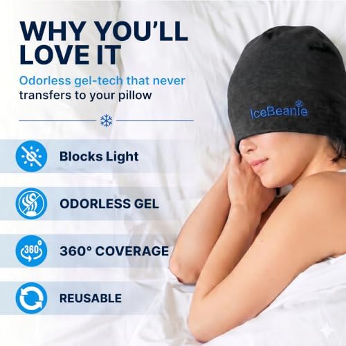 IceBeanie Migraine Relief Cap, Soft & Stretchy Gel Ice Hat, Reusable, Black - Image 3