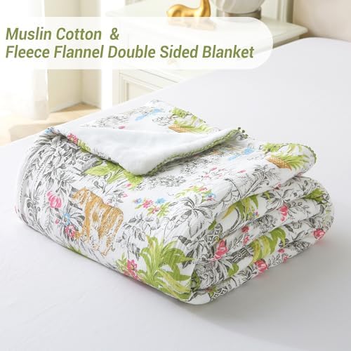 Viviland Cotton Blanket Muslin Blankets for Adult Reversible Flannel, Gifts for Women, Cozy and Soft for All Seasons, Home Decor Throw for Sofa, Chair, Tiger Yanina, 50x70 inches - Image 5