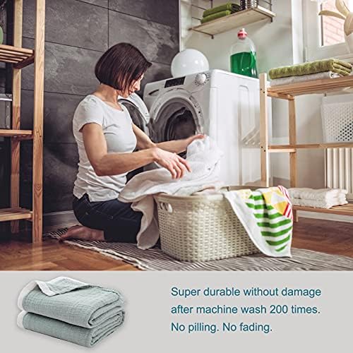 SE SOFTEXLY Muslin Throw Blanket, 4-Layer Dyed Yarn, 90”x102”, Sage Green - Image 6