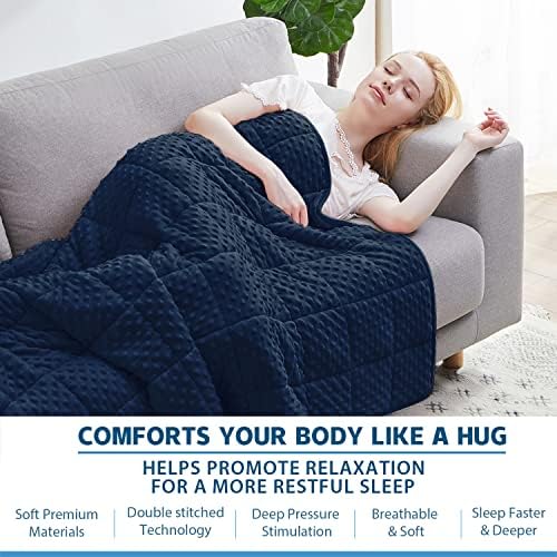 Huloo Sleep Weighted Blanket Queen 20lbs for Adult(60"×80",Navy Blue) Breathable Soft Minky Weighted Throw Blanket for All Season,Heavy Blanket with Premium Glass Beads - Image 4