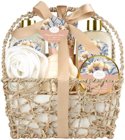 Gift Basket for Women, 8pcs Magnolia & Jasmine Spa Gift Baskets for Women by Ariosemonde