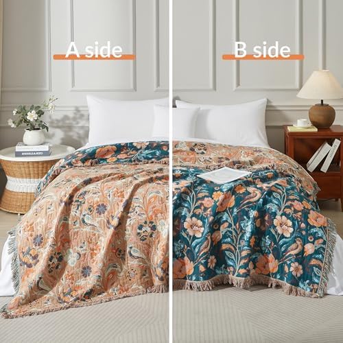 Boho Throw Blanket for Bed 90”x98”, 100% Cotton Blanket for Couch Sofa - Image 2