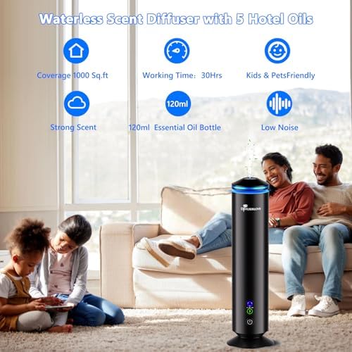 Diffuserlove Full Metal Body Waterless Scent Diffuser with 5 Hotel Scent Oils Hotel Diffuser Waterless Aromatherapy Essential Oil Diffuser UP to 1000 Sq Ft Coverage for Home Office - Image 2
