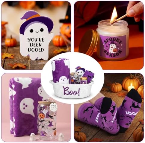 Mindsoft 7 Pcs Halloween Boo Gift Set Ghost Blanket Tumbler Socks, Purple - Image 4