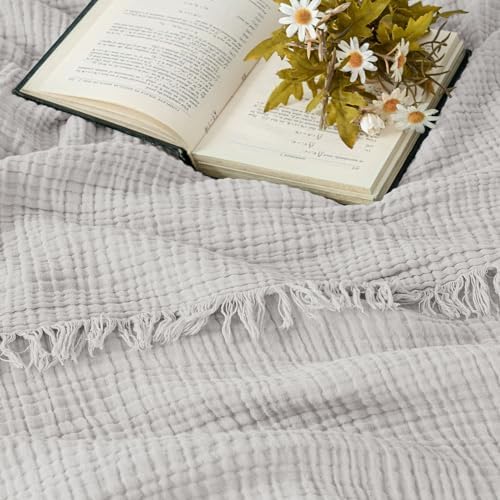 Esterra Muslin Throw Blanket 50x65 Inches Cozy Soft Lightweight Pre-Washed Cotton Blanket, All Season Breathable 4-Layer Gauze Blanket Throw for Sofa Couch Bed, Gray Violet - Image 2