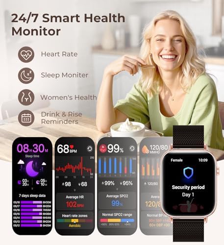 Iaret Smart Watch for Women, 1.83" HD Fitness Tracker with 4 Bands, Answer/Make Calls, Heart Rate/Sleep/SpO2/Step Tracking, 100+ Sport Modes, Android/iPhone Compatible Gift (Black Gold) - Image 4