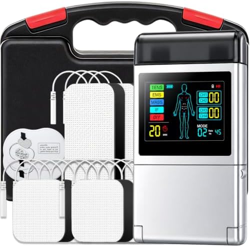 TENS EMS Unit Muscle Stimulator for Pain Relief,5-in-1 & 80 Modes 4 Channel 30 Intensity Electronic Pulse Massager,Large Color LCD Display with 16 Electrode Pads for Shoulder,Neck,Back,Sciatica by Unknown