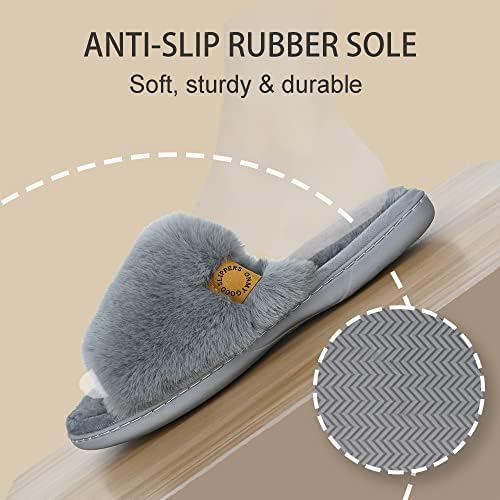 Onmygogo Indoor Slippers for Women Open Toe with Memory Foam, Soft Faux Fur Nonslip House Slippers - Image 6
