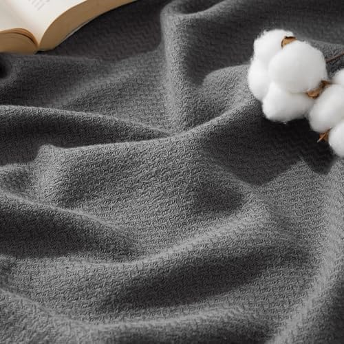 Bedsure 100% Cotton Blanket, Herringbone Weave, King, Dark Grey by Unknown