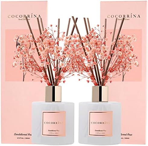 Cocorrína Premium Reed Diffuser Set with Preserved Baby's Breath & Cotton Stick Sandalwood Rose 2 Packs, 6.7oz Scent Fragrance Oil Diffuser for Bedroom Bathroom Home Décor by COCORR%C3%8DNA