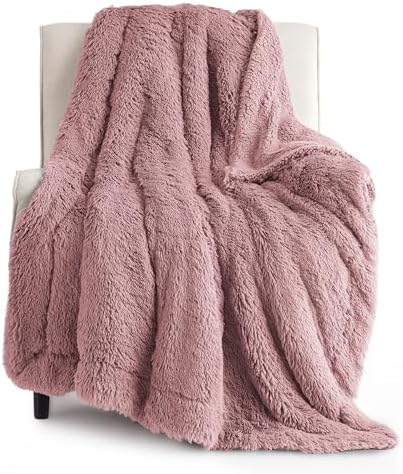 Bedsure Faux Fur Fluffy Sherpa Throw Blanket Couch Twin Dusty Pink 60"x80" by Unknown