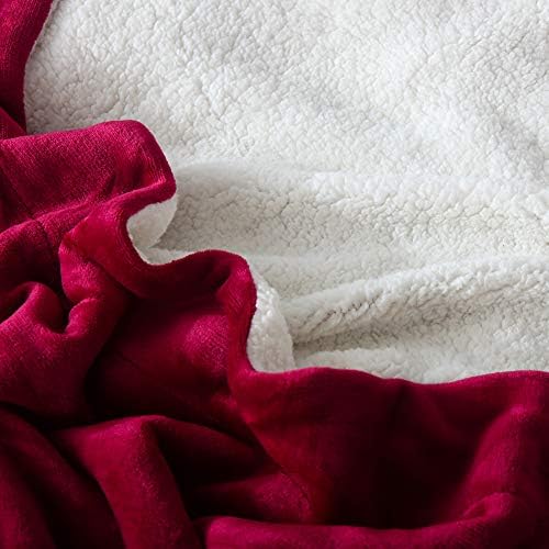 NANPIPER Bed Blanket Reversible Sherpa Flannel Blanket Super Soft Fuzzy Plush Fleece Microfiber (90"x90" Wine Red) Queen - Image 5