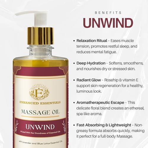 Unwind Massage Oil with Rosehip,Apricot & Vitamin E by |Scented with Pure Essential Oils only|Silky,Relaxing & Nourishing|Ideal for Date Nights||16.9 fl oz (500ml) - Image 4