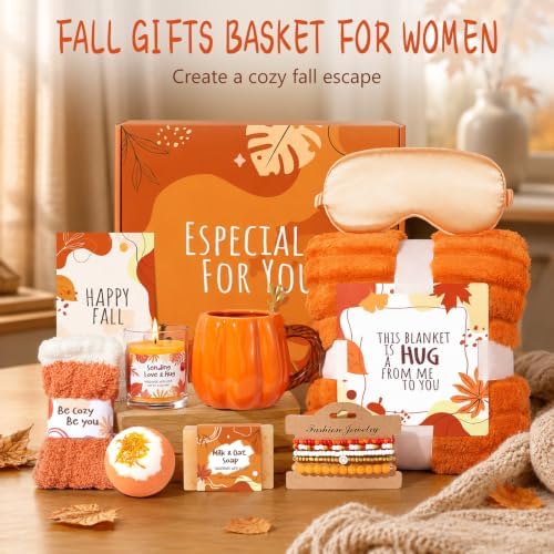 Fall Gifts Basket for Women, Orange Spa Gift Set Get Well Soon Care Package - Image 3