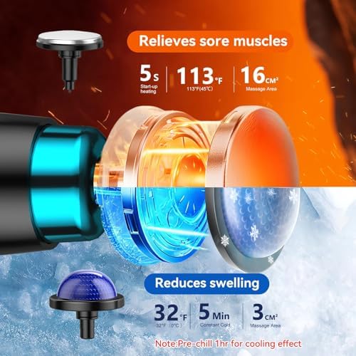 Foldable Heat Cold Massage Gun, 9 Speeds 10 Heads Cordless Handheld Percussion Massagers, Portable Electric Muscle Pain Relief Massager Gifts for Men Women Dad - Image 3