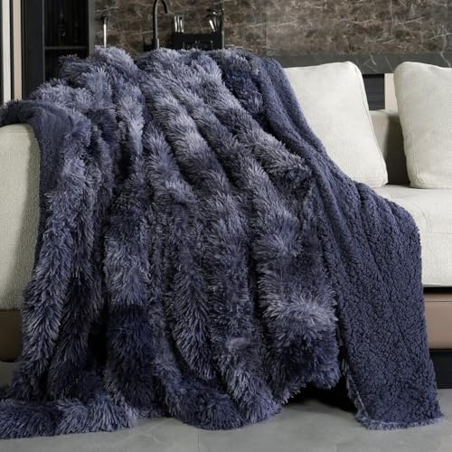 Pawque Faux Fur Sherpa Fleece Blanket Twin Size, Tie-Dye Blue, 60x80 inches by Pawque