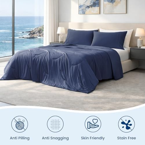 Cozy Bliss Cooling Comforter King Size, Reversible Lightweight Cooling Blankets for Hot Sleepers and Night Sweats, Q-Max>0.45 Soft Breathable Silky Smooth Summer Comforter, Dark Blue, 106"x90" - Image 6