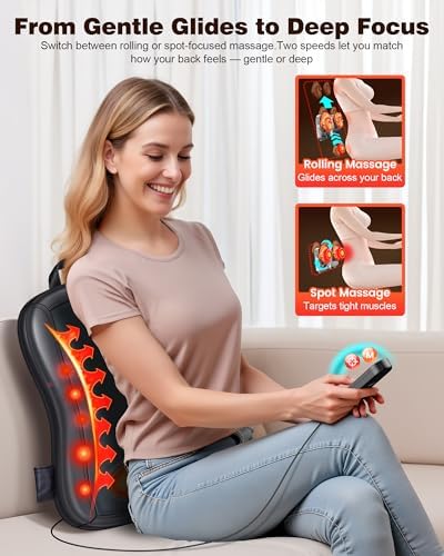 JZBRAIN Shiatsu Back Massager with Heat : Up and Down Rolling Massage - Electric Back Massager for Pain Relief Deep Tissue - Heated Lower Back Massager for Office, Home, Car Use（Black） - Image 5