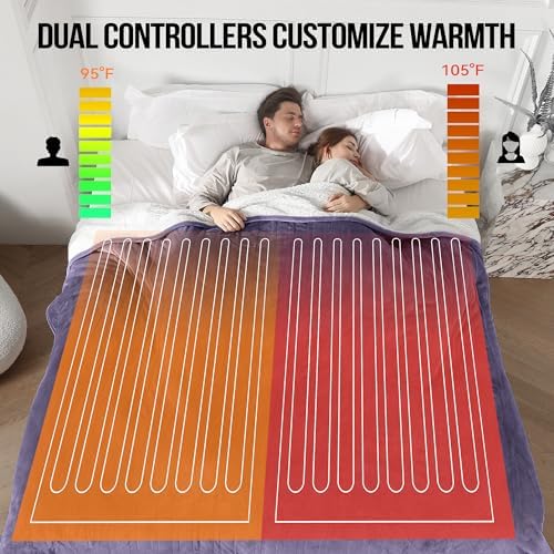 ESTINGO King Heated Blanket, Electric Blanket King Size Dual Control with 10 Hours Auto Off & 5 Heating Levels, King Heating Blanket with Machine Washable, 100"x90", Lavender Purple - Image 2