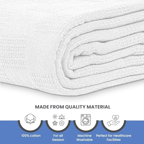Linteum Textile Supply White - Snag Free Hospital Thermal Blanket 66x90 Inch 100% Cotton, Soft and Cozy, Breathable, All Season Twin Hospital Blanket (12-Pack) - Image 2