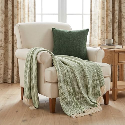 Americanflat 50x60 Throw Blanket - Soft and Breathable Cotton Throw Blanket for Couch, Bed, Chair - Decorative Blankets Perfect for Home, Office, or Outdoor Use - Sage and Beige Herringbone Design - Image 4